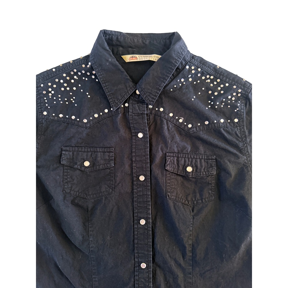 Cumberland Outfitters Black Studded Rhinestone Western Pearl Snap Shirt Womens L